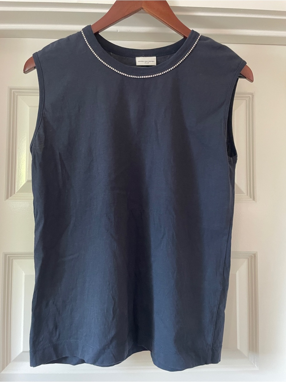 (Dries Van Noten) Navy Tank with rhinestone studded Neckline